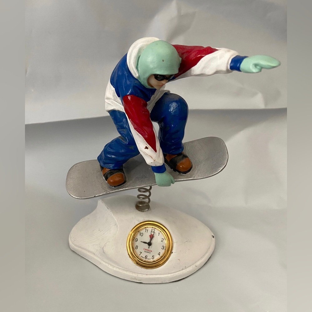Snow Boarder figurine desk clock canada quartz WORKS